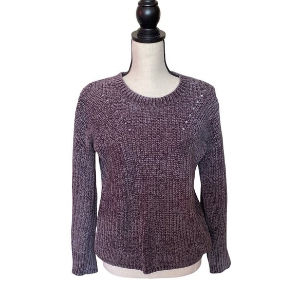 Pink rose rib stitch soft short fur thread knitted crew neck gray sweater women - Picture 1 of 12